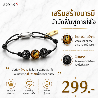 ข้อมือหินเชือกหนัง ไทเกอร์อายมังกร&amp;ลาวา