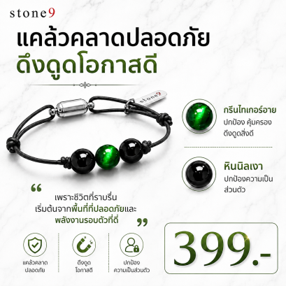 ข้อมือหินเชือกหนัง  กรีนไทเกอร์อาย&amp;หินนิลเงา