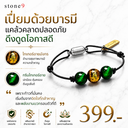 ข้อมือหินเชือกหนัง  ไทเกอร์อายมังกร&amp;กรีนไทเกอร์อาย