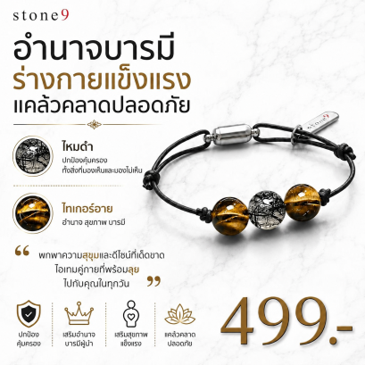 ข้อมือหินเชือกหนัง  ไหมดำ&ไทเกอร์อาย
