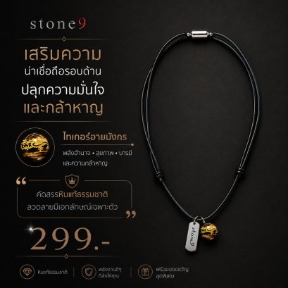 สร้อยคอหินเชือกหนัง  ไทเกอร์อายมังกร