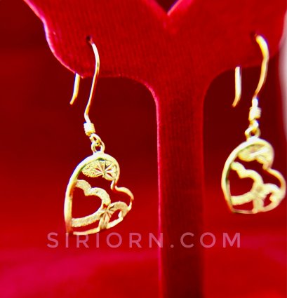 ต่างหูทองคำแท้ 96.5% ลายขาเกี่ยวหัวใจฉลุ