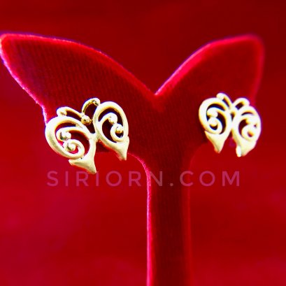ต่างหูทองคำแท้ 96.5% ลายผีเสื้อฉลุพ่นทรายทอง