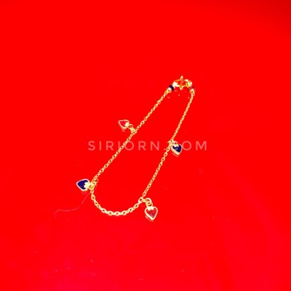 สร้อยข้อมือทองคำแท้ 96.5% ลายตุ้งติ้งหัวใจลงยา