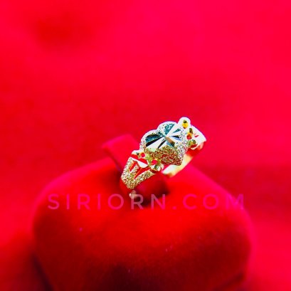 แหวนทองคำแท้ 96.5% ลายหัวใจ3ขาจิกเพชรตัดลาย