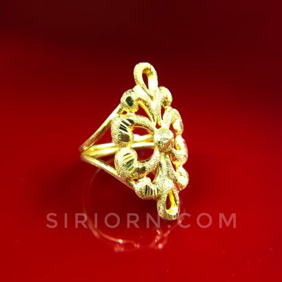 แหวนทองคำแท้ 96.5%ลายกนกโปร่งจิกเพชรตัดลาย