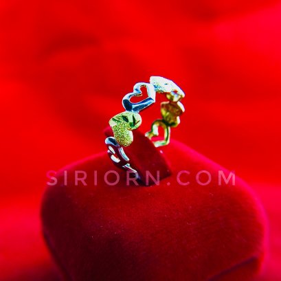 แหวนทองคำแท้ 96.5% ลายหัวใจเรียงจิกเพชรสลับหัวใจฉลุ2กษัตริย์รอบวง