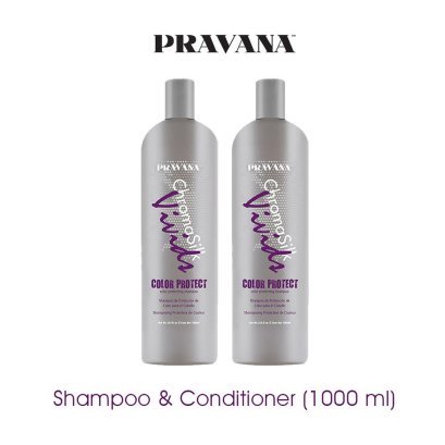 Pravana Chromasiilk vivids Color protection shampoo + conditioner 1000mlแชมพูพร้อมครีมนวด สูตรอ่อนโยน ไม่เซาะสีผม ปราศจา