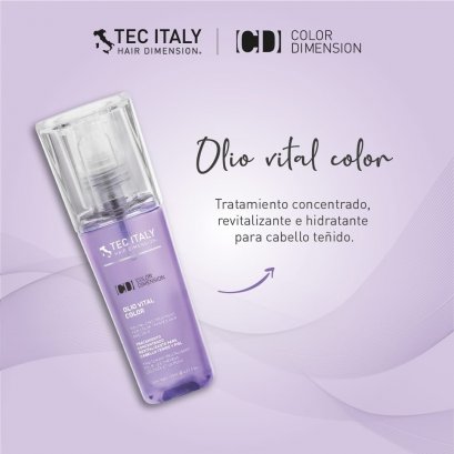 Tec Italy Olio Vital color serum 125ml เซรุมสูตรเข้มข้นแต่เนื้อบางเบา เหมาะสำหรับผมผ่านการฟอก ทำสีมาบ่อย หรือผมสีเทา