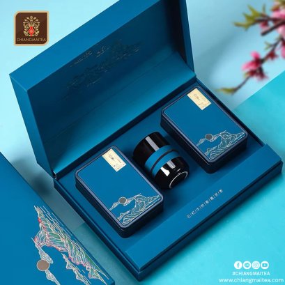 ชุดกิ๊ฟเซ็ทกล่องของขวัญ กระป๋องเก็บชา แก้วเซรามิก สีน้ำเงิน