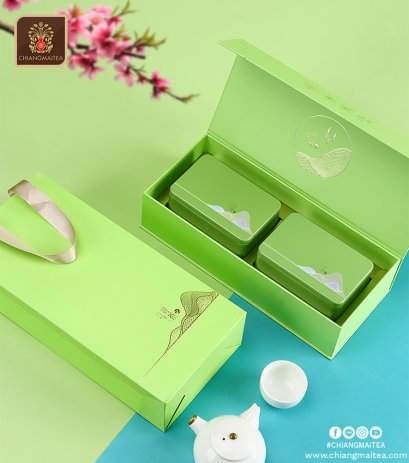 ชุดกิ๊ฟเซ็ทกล่องของขวัญ กระป๋องเก็บชา 2 สีเขียว