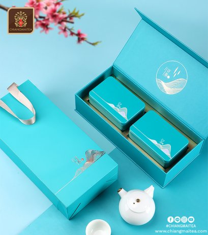 ชุดกิ๊ฟเซ็ทกล่องของขวัญ กระป๋องเก็บชา 2 สีฟ้า