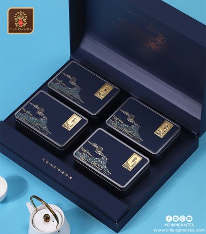 ชุดกิ๊ฟเซ็ทกล่องของขวัญ กระป๋องเก็บชา 4 สีน้ำเงิน