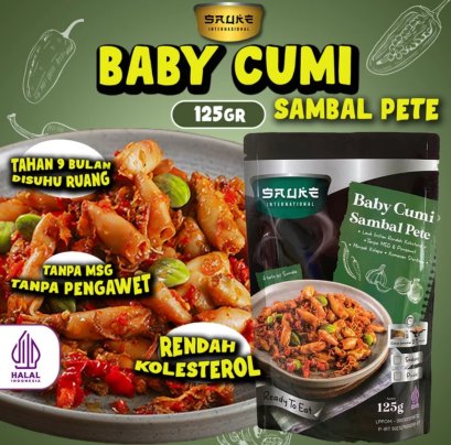 Baby Cumi Sambal Pete Pedas 125 gram / Baby Squid Cooked Stink Beans Chili Spicy 125 gram