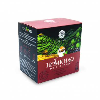 Homkhao Drip Coffee : Dry Process หอมข้าวกาแฟดริป ตรา ฮิลล์คอฟฟ์ บรรจุขนาด 10 กรัม × 8 ซอง