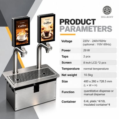 เครื่องจ่ายเครื่องดื่มอัตโนมัติ 2 หัวจ่าย พร้อมหน้าจอ LCD 8 นิ้ว Smart Auto-Beverage Machine