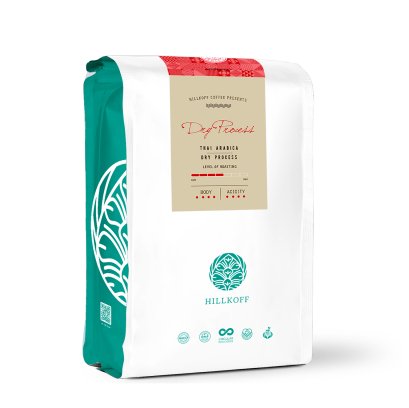 Thai Arabica Dry Process (Medium Roast) เมล็ดกาแฟคั่วอราบิก้า ดรายโพรเซส 100% ตรา ฮิลล์คอฟฟ์ 500g.