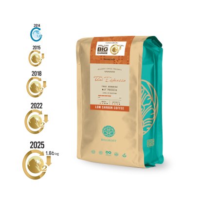 Low Carbon Coffee Thai Espresso (Medium Roast) Arabica Coffee เมล็ดกาแฟคั่วอราบิก้าแท้ 100% ตรา ฮิลล์คอฟฟ์  500g.