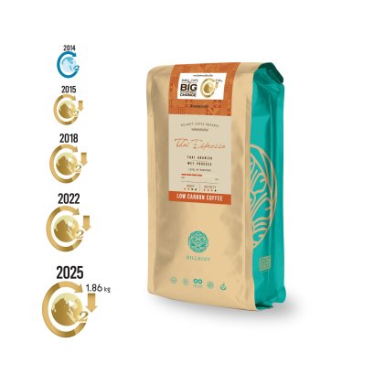 Low Carbon Coffee Thai Espresso (Medium Roast) Arabica Coffee เมล็ดกาแฟคั่วอราบิก้าแท้ 100% ตรา ฮิลล์คอฟฟ์ 250g.