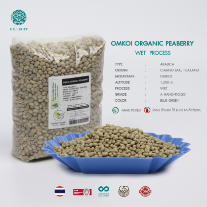 เมล็ดกาแฟสาร Omkoi Organic Peaberry พร้อมคั่วทันที (อมก๋อย ออแกร์นิก พีเบอร์รี่) Arabica Grade A คัดมือพิเศษ : 1 Kg.