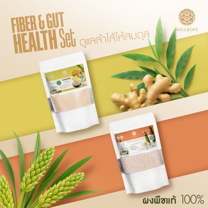 Set ผงสุขภาพ Fiber & Gut Health ผงผักผลไม้ ไซเลี่ยม ฮัสค์ (Psyllium Husk Flake) ขิงสกัดเย็น (Ginger)