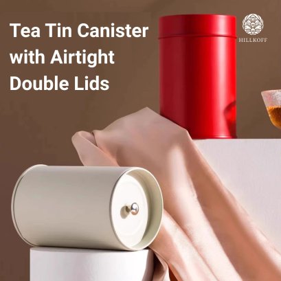 Tin Canister with Airtight Double Lids  กระป๋องโลหะ กระป๋อง ทรงกระบอก ฝาปิดสองชั้น ใส่ ชา กาแฟ