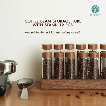 Coffee Bean Storage Tube With Stand หลอดแก้วใส่เมล็ดกาแฟ พร้อมฐานรองไม้ 12 หลอด