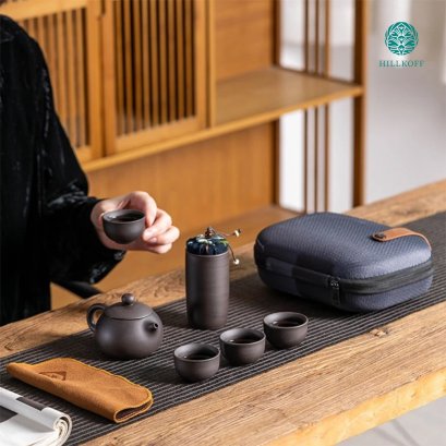 ชุดอุปกรณ์ชงชาจีน Tea kettle set with bag แบบพกพา พร้อมกระเป๋า กาดินเผา พร้อมถ้วย 4 ใบ