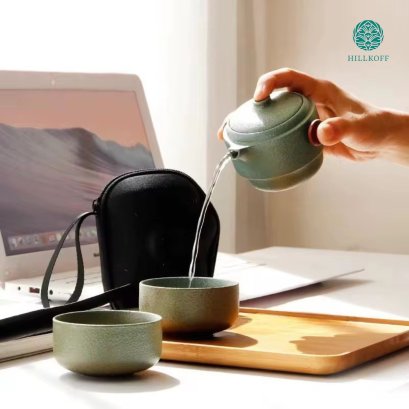 ชุดอุปกรณ์ชงชาจีน Tea kettle set with bag แบบพกพา พร้อมกระเป๋า ถ้วย 2 ใบ