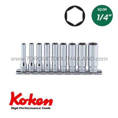 RS2300A/9 ลูกบ็อกซ์ ยาว 6P  ชุด 9 ชิ้น   (SQ.DR.1/4&quot;) Deep Socket Set on Rail