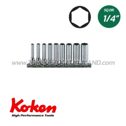 RS2300M/12 ลูกบ็อกซ์ ยาว 6P  ชุด 12 ชิ้น (SQ.DR.1/4&quot;) Deep Socket Set on Rail