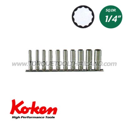 RS2305A/10 ลูกบ็อกซ์ ยาว 12P  ชุด 10 ชิ้น   (SQ.DR.1/4&quot;) Deep Socket Set on Rail