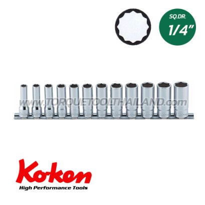 RS2305M/12 ลูกบ็อกซ์ ยาว 12P  ชุด 12 ชิ้น (SQ.DR.1/4&quot;) Deep Socket Set on Rail