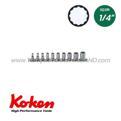 RS2405A/10 ลูกบ็อกซ์ สั้น 12P  ชุด 10 ชิ้น (SQ.DR.1/4") Socket Set on Rail