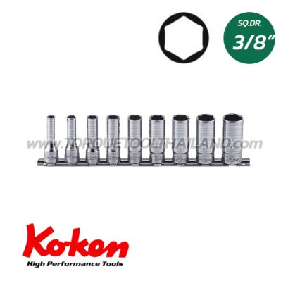 RS3300A/9 ลูกบล็อก ยาว 6P (SQ.DR.3/8&quot;) Deep Socket Set on Rail