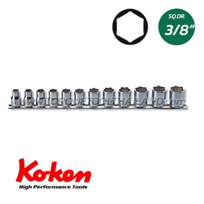 RS3400M/12 ลูกบล็อก สั้น 6P (SQ.DR.3/8&quot;) Socket Set on Rail