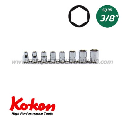 RS3400M/8 ลูกบล็อก สั้น 6P (SQ.DR.3/8&quot;) Socket Set on Rail