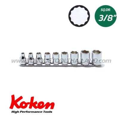 RS3405A/9 ลูกบล็อก สั้น 12P (SQ.DR.3/8&quot;) Socket Set on Rail