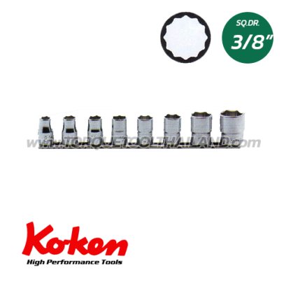 RS3405M/8 ลูกบล็อก สั้น 12P (SQ.DR.3/8&quot;) Socket Set on Rail