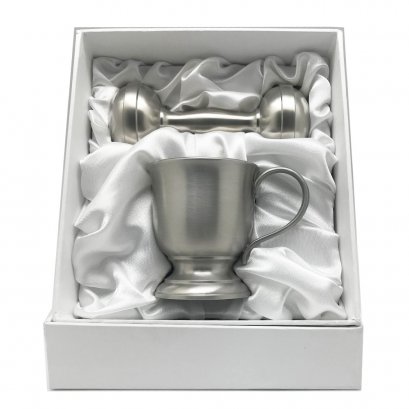 Pewter Baby Cup and Rattle - Gift Set