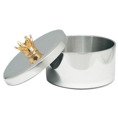 Pewter Keepsake Round Box with Golden Crown