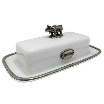 Porcelain Butter Dish w/Pewter Décor