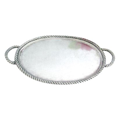 Pewter Serving Tray, Oval - Rope border, medium