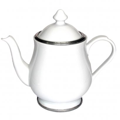 Procelain Tea Pot / Pewter Decorative / W: 21  H: 17.5 cms. / 28 oz.