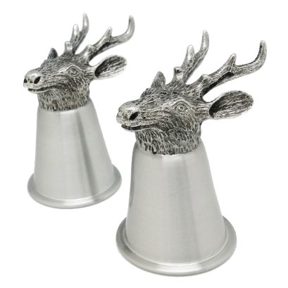 Pewter Salt & Pepper Shakers, Antler heads, Satin Finish
