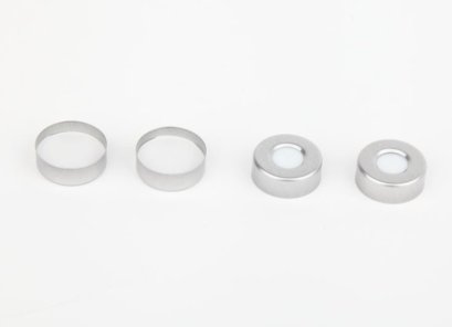 For 5/8/10/20 ml crimp top vial Dai. 20 mm,  Open-topped aluminum crimp cap, Nature color PTFE / Nature color Silicone septa
