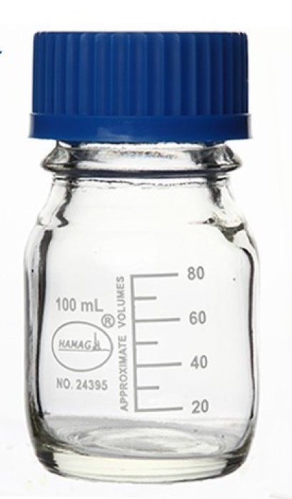 100 ml clear reagent bottle with scale and blue cap(copy)