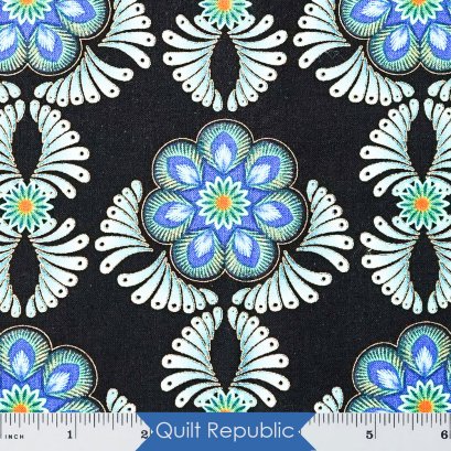 Benartex Rhapsody in Blue Feather Mendallion Black