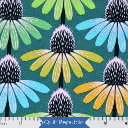 Free Spirits Fabrics  Hindsight Echinacea Algae Green