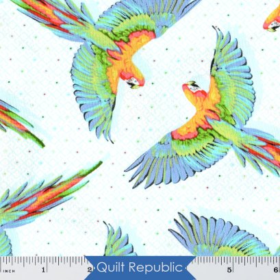 Free Spirits Fabrics   Daydreamer Macaw Ya Later Cloud